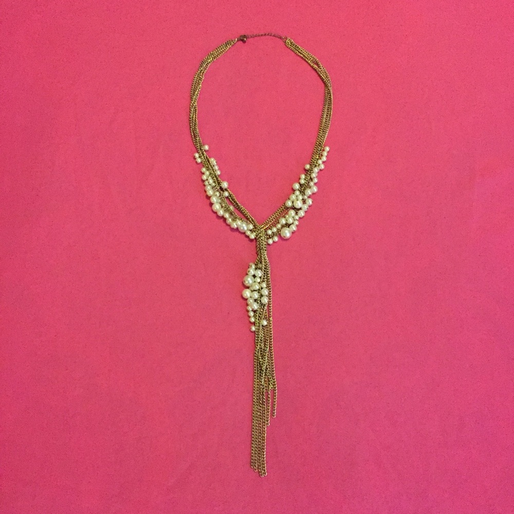 📿 long gold & pearl necklace 📿